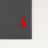 Folded charcoal grey Ralph Lauren t-shirt with red embroidered polo player logo