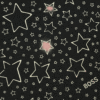 A short-sleeved navy blue girl's frock with a white star and constellation print and a gathered skirt.