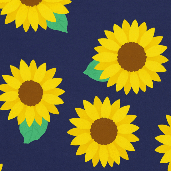 Navy blue kids' dress with bright yellow sunflower print, short sleeves, and a flared skirt for children aged 4 to 5 years.