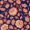 Navy blue kids' dress with all-over pink floral print, short sleeves, and a gathered waist, for children aged 3 to 4 years.