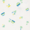 Cream summer T-shirt for kids aged 6–7 years with beach-themed print, including pineapples, palm trees, and vans.