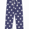 Navy blue kids' jogger pants with white star print and drawstring waist