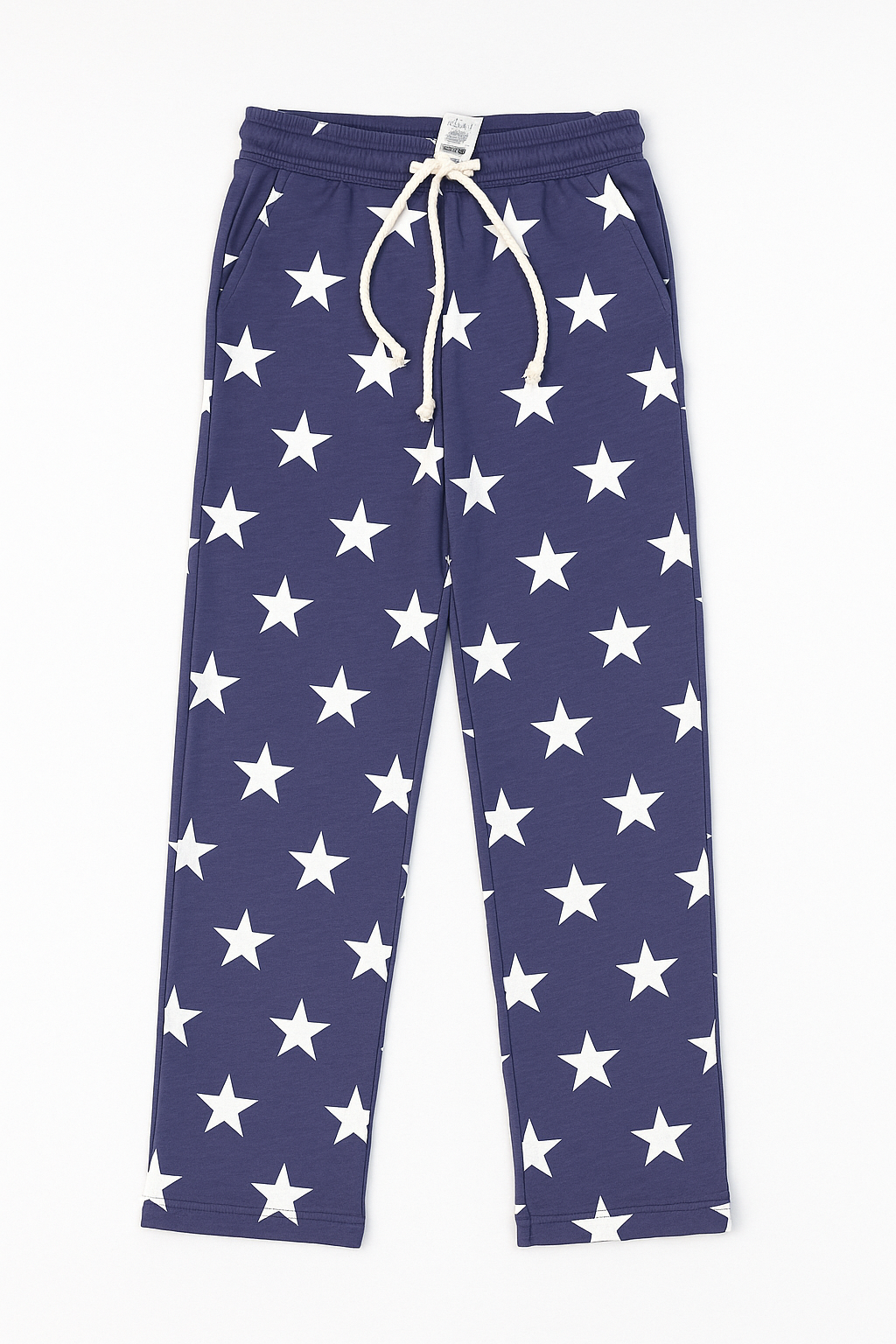 Navy blue kids' jogger pants with white star print and drawstring waist