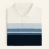 cream and navy blue polo shirt with horizontal color block design
