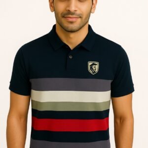 Dark Blue Multi-Stripe Polo Shirt