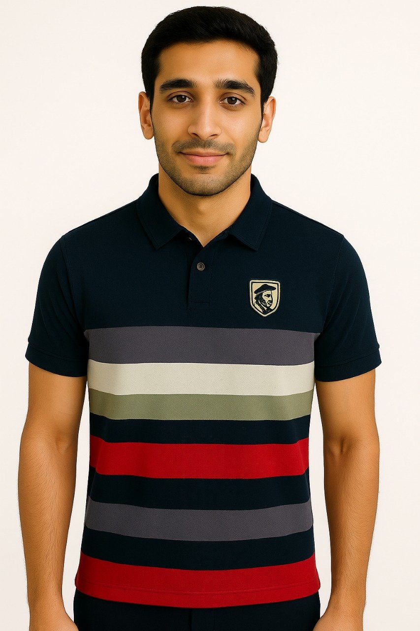 Dark Blue Multi-Stripe Polo Shirt