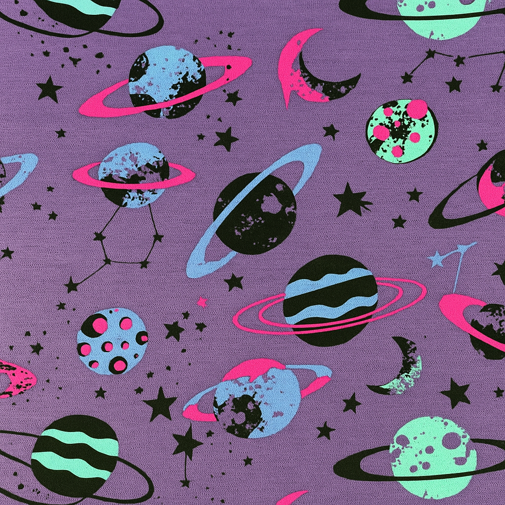 Purple kids t-shirt with colorful galaxy and planets print