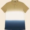 Man wearing a mustard to navy blue gradient ombre polo t-shirt with a classic collar and short sleeves