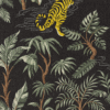 Kids black T-shirt with all-over tropical jungle leaves and yellow tiger print