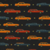 Kids navy blue T-shirt with all-over orange, yellow, and blue car pattern