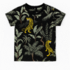 Kids black T-shirt with all-over tropical jungle leaves and yellow tiger print