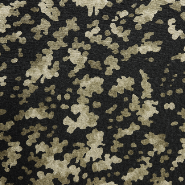 Black frock for girls with all-over olive green camouflage-style floral print