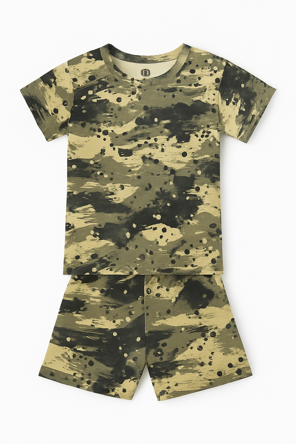 Kids army camouflage pajama set with abstract black and green pattern