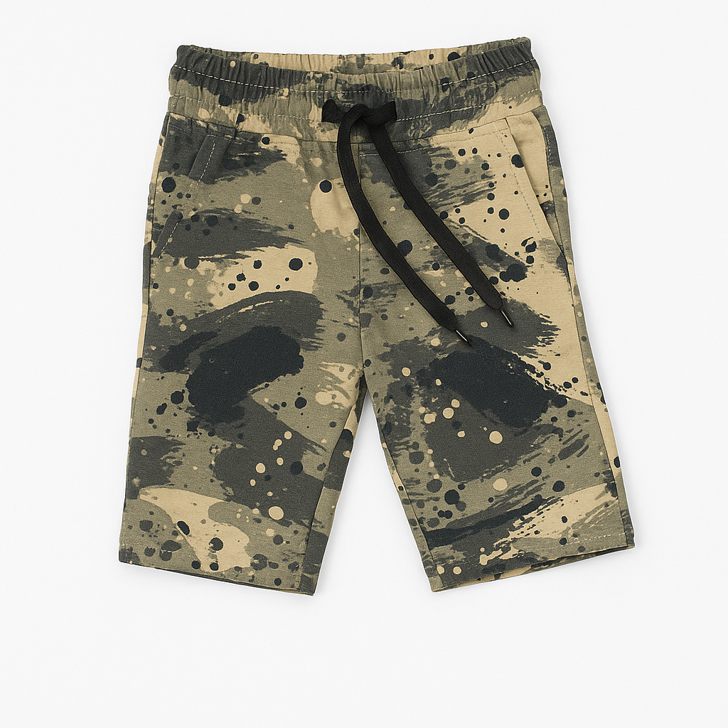 Kids army camouflage pajama set with abstract black and green pattern
