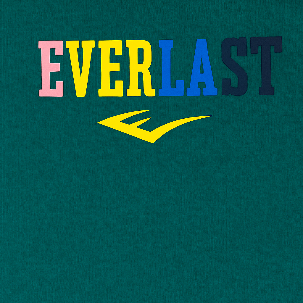Teal Everlast kids T-shirt with multicolored text and round neck design