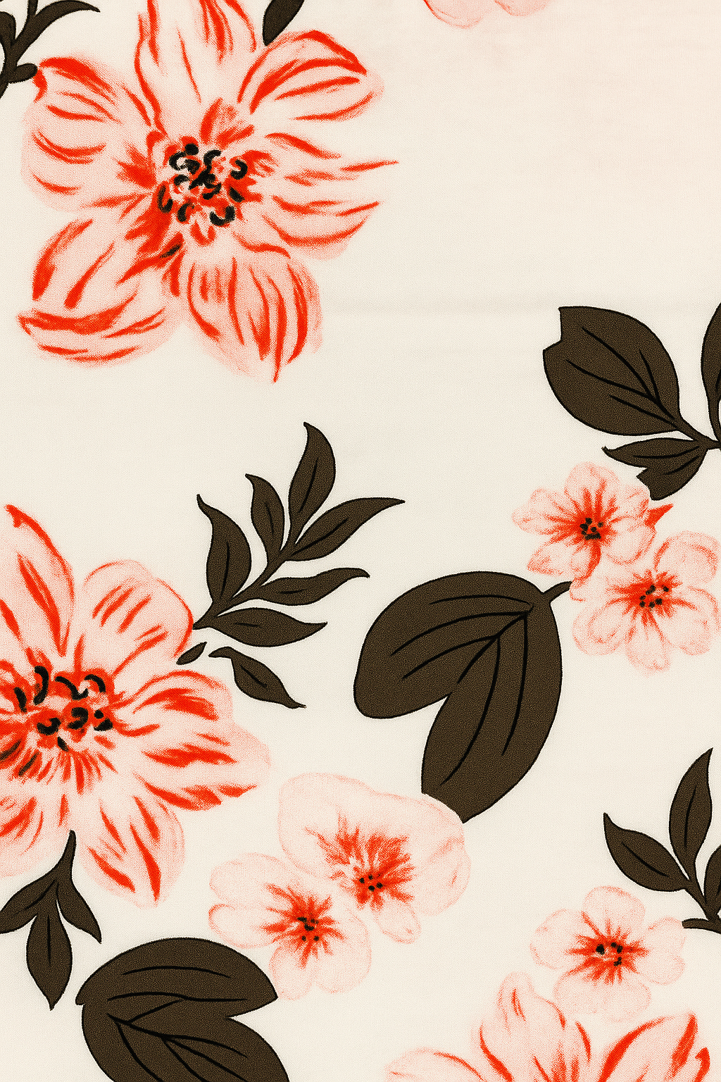 Off-white girls t-shirt with bold red floral and green leaf prints