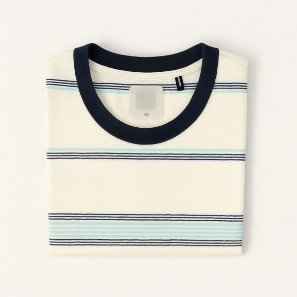 Classic Cream Striped Crewneck T-Shirt – Minimalist Export Edition