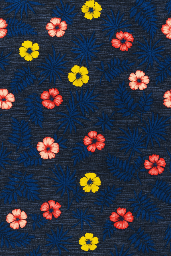 Navy blue girls t-shirt with red, yellow, and pink floral prints