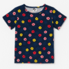 Navy blue girls t-shirt with red, yellow, and pink floral prints