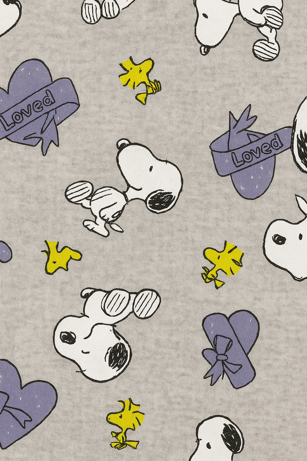 Grey frock for girls with all-over Snoopy and Woodstock cartoon prints