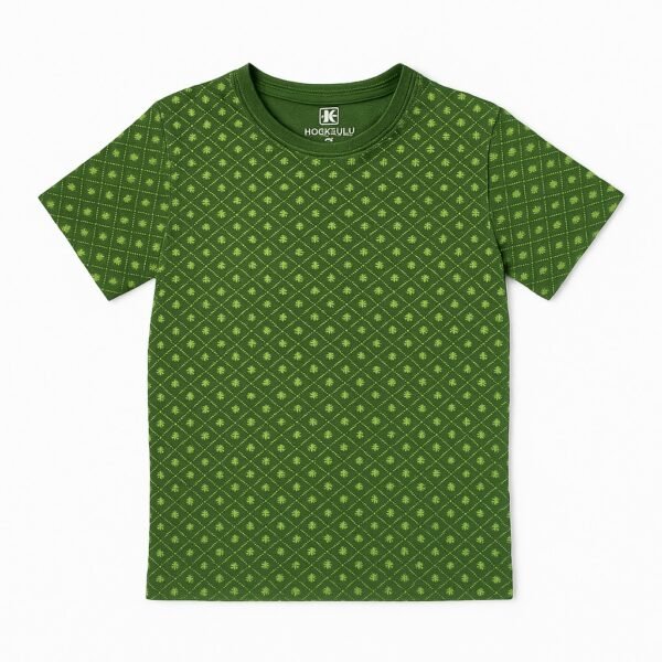 Green short-sleeve kids' night suit with diamond pattern - t-shirt and leggings set