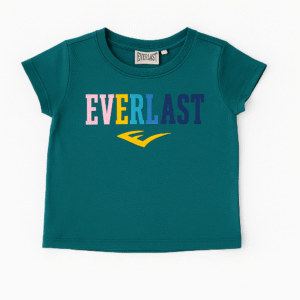 Teal Everlast kids T-shirt with multicolored text and round neck design