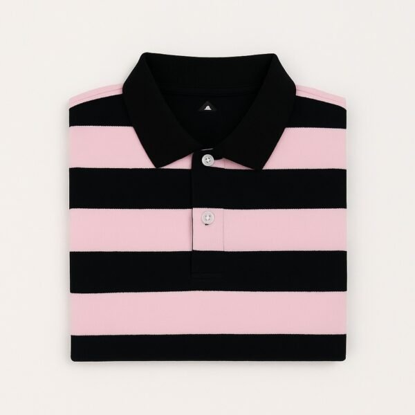 Black & Pink Striped Polo Shirt – Premium Export Quality