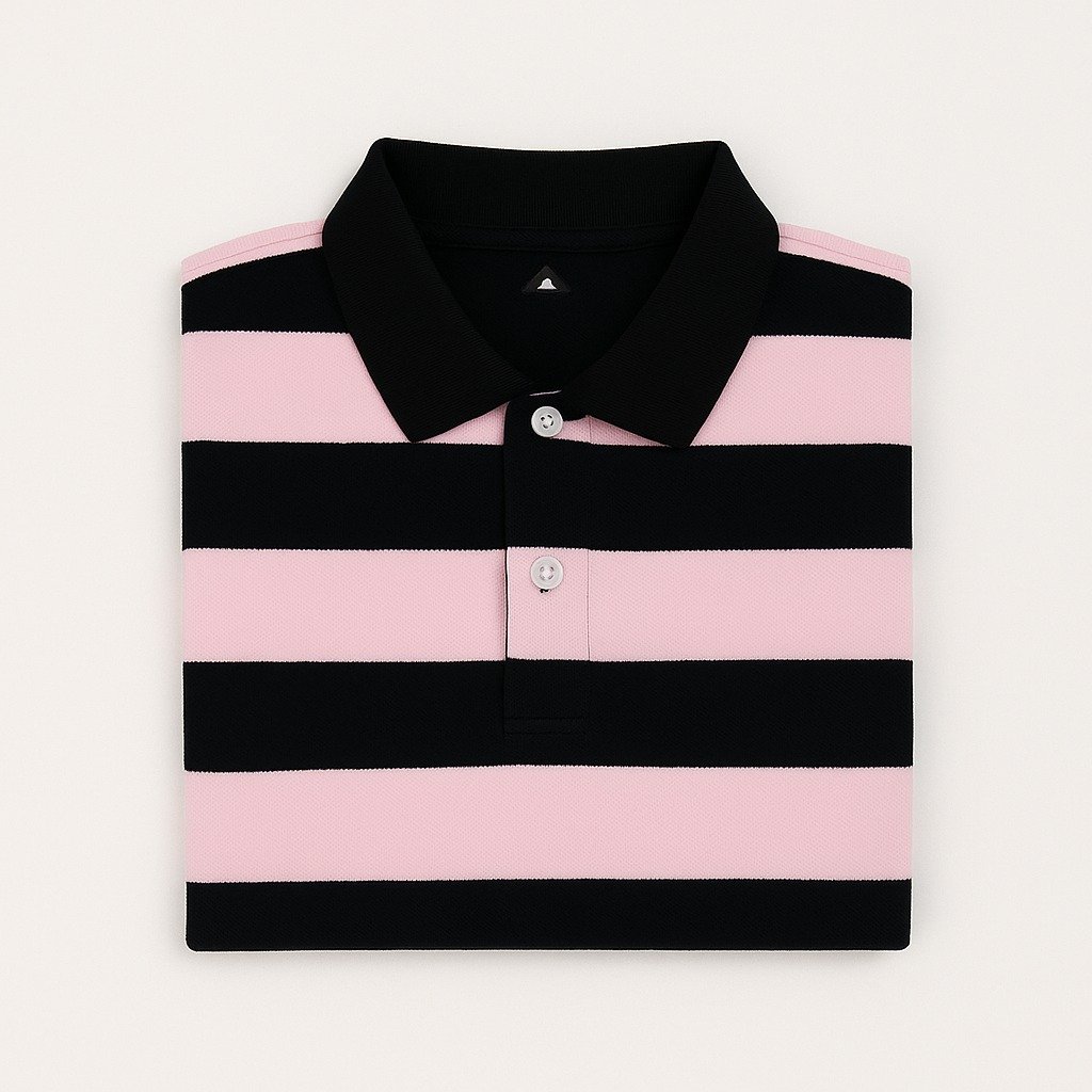 Black & Pink Striped Polo Shirt – Premium Export Quality - Image 2