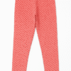 Coral pink kids’ leggings with small red floral print, elastic waistband – age 5 to 6 years
