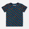 Kids navy blue T-shirt with all-over orange, yellow, and blue car pattern