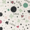 White kids' leggings with space-themed print, including black planets, pink stars, and green circles, for ages 5 to 6 years.