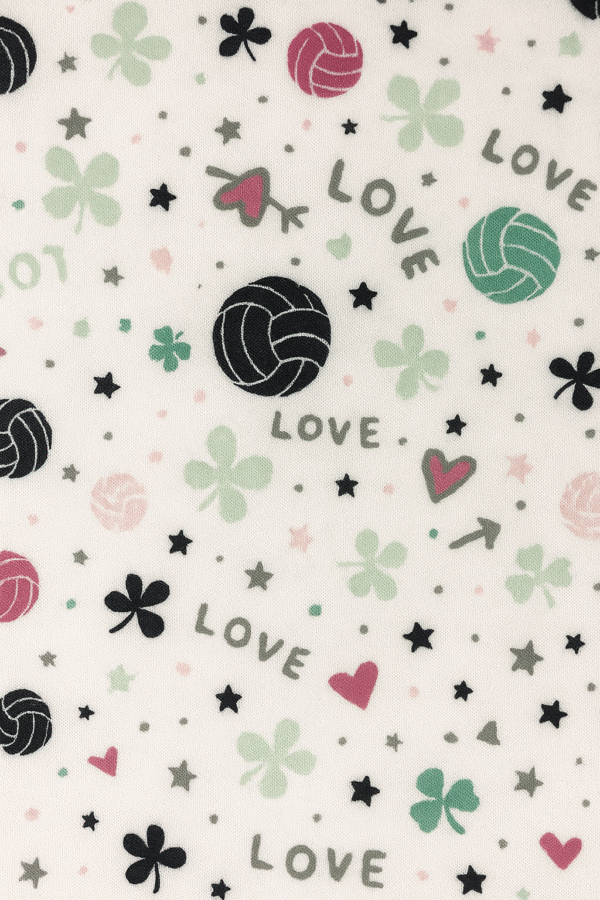 White kids' leggings with space-themed print, including black planets, pink stars, and green circles, for ages 5 to 6 years.