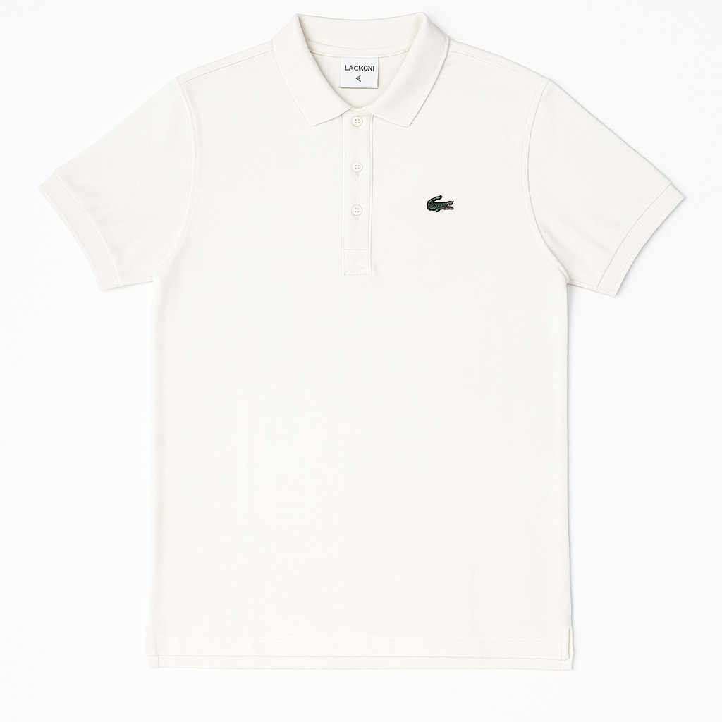 Folded Lacoste white polo shirt with embroidered crocodile logo