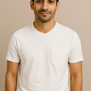 Man wearing a premium white export-quality cotton t-shirt with chest pocket