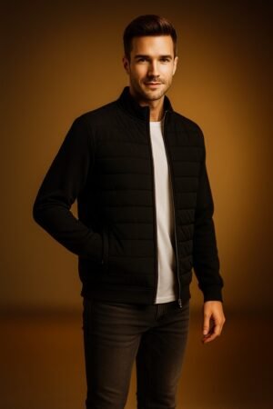 Black Quilted Jacket – Modern Men’s Fashion Look modern men’s casual fashion.