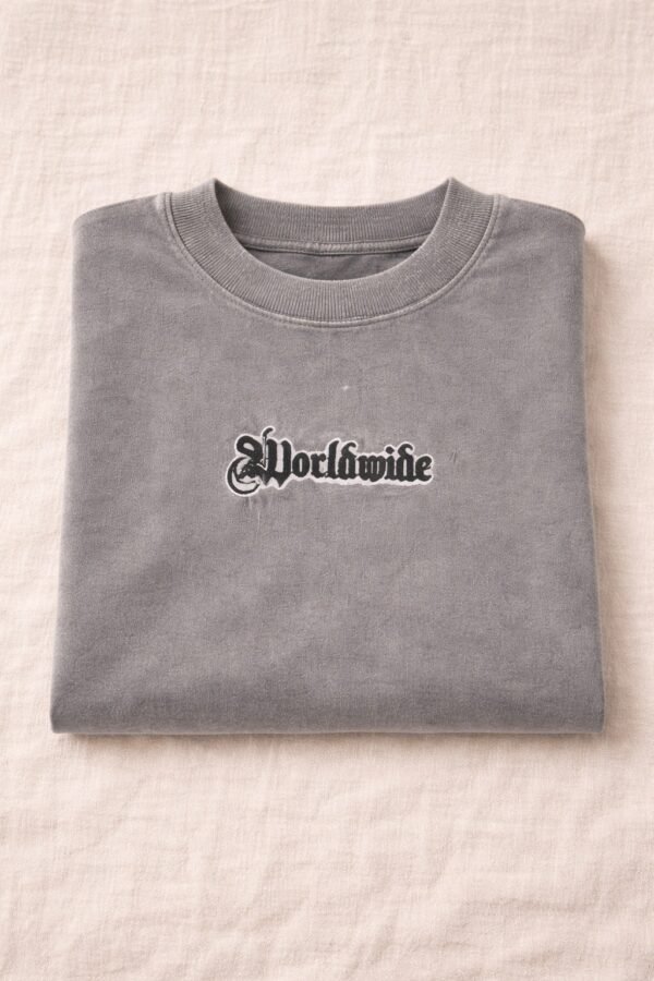 Light Grey Oversized “Worldwide” Graphic T-Shirt for Men