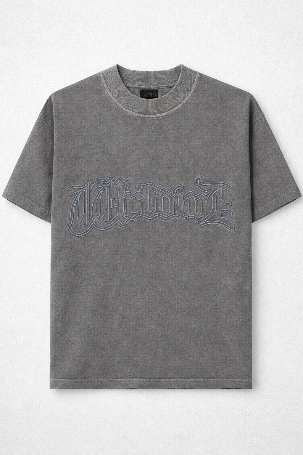 Dark Grey “Worldwide” Embossed Graphic Oversized T-Shirt for Men - Image 2