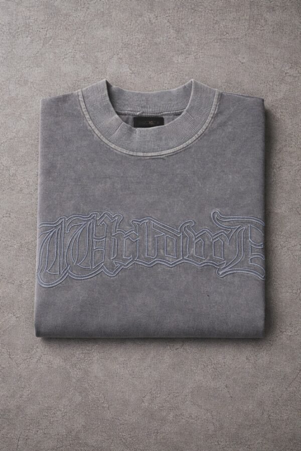 Dark Grey “Worldwide” Embossed Graphic Oversized T-Shirt for Men