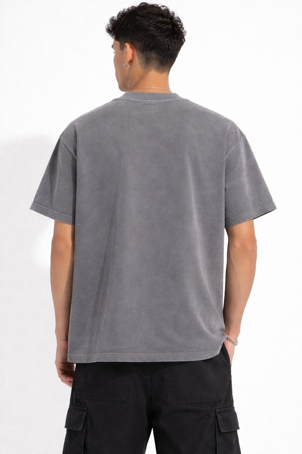 Dark Grey “Worldwide” Embossed Graphic Oversized T-Shirt for Men - Image 4