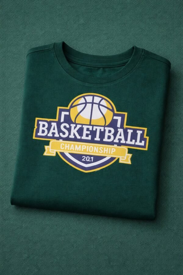 Boys Green “Basketball Championship” Graphic T-Shirt – Kids Casual Cotton Tee