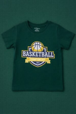 Boys Green “Basketball Championship” Graphic T-Shirt – Kids Casual Cotton Tee