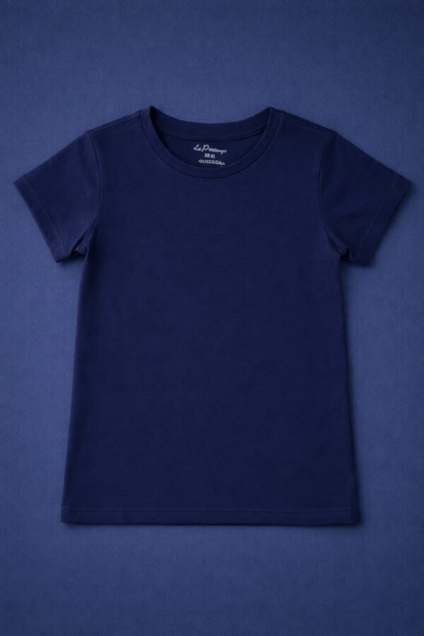 Kids Navy Blue Plain T-Shirt – Girls Casual Cotton Tee