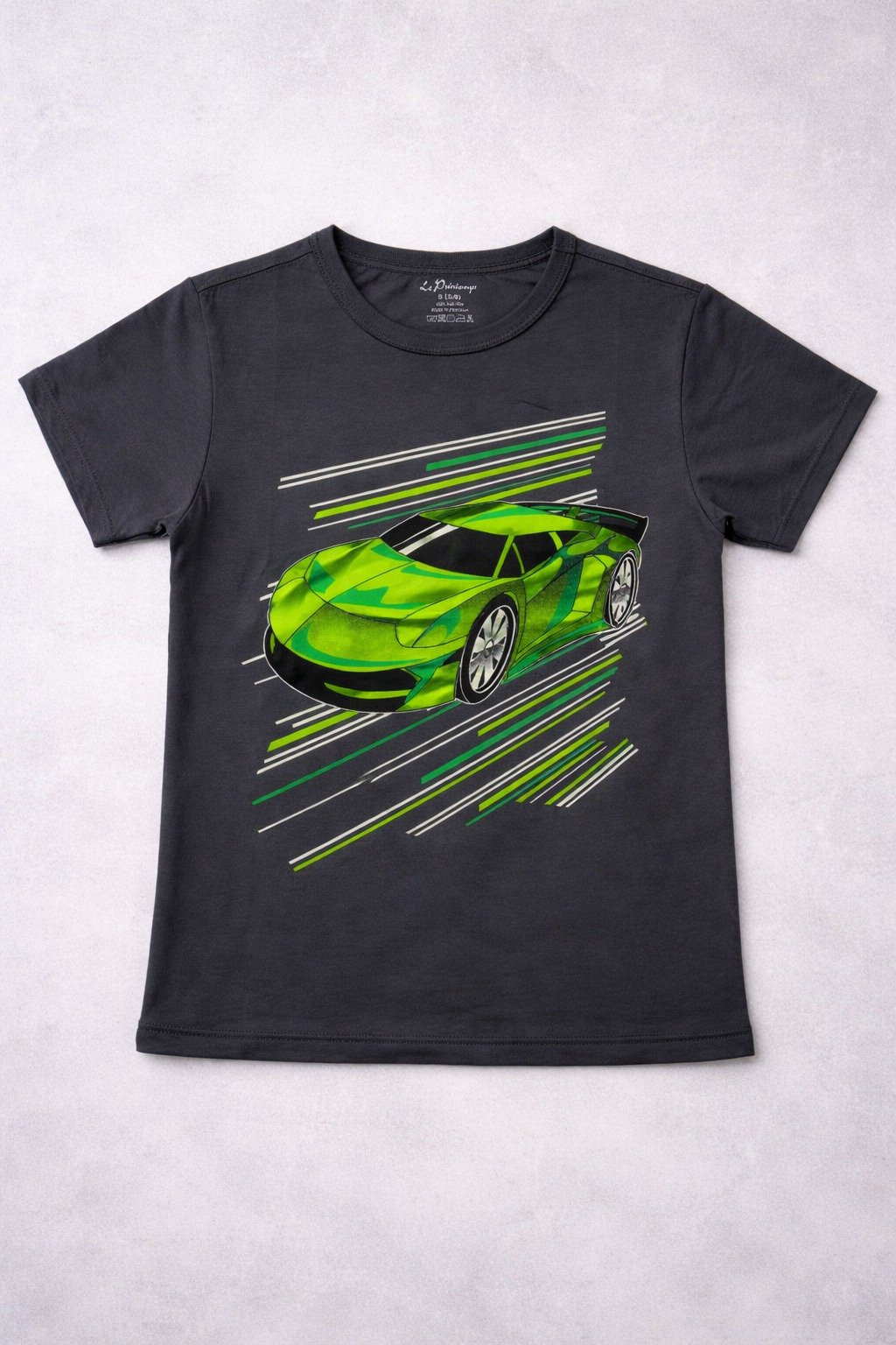 Boys Charcoal Grey Sports Car Graphic T-Shirt – Kids Casual Cotton Tee - Image 2