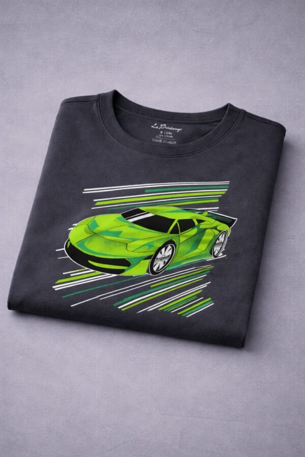 Boys Charcoal Grey Sports Car Graphic T-Shirt – Kids Casual Cotton Tee