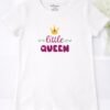White girls half sleeve t-shirt with colorful “Little Queen” text and crown graphic design