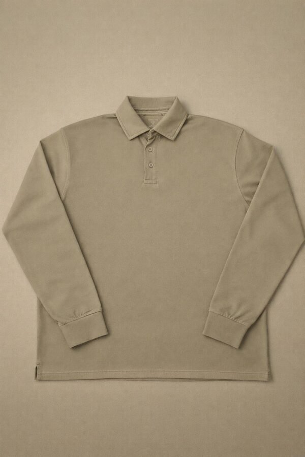 Classic Beige Long Sleeve Polo Shirt