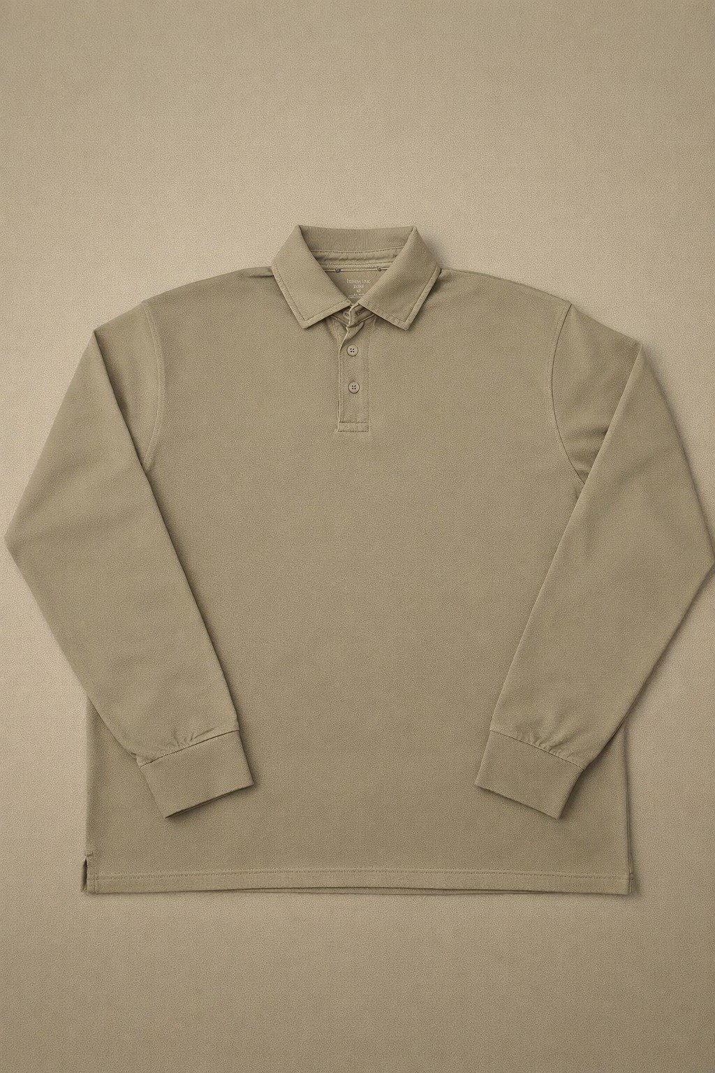 Classic Beige Long Sleeve Polo Shirt - Image 4