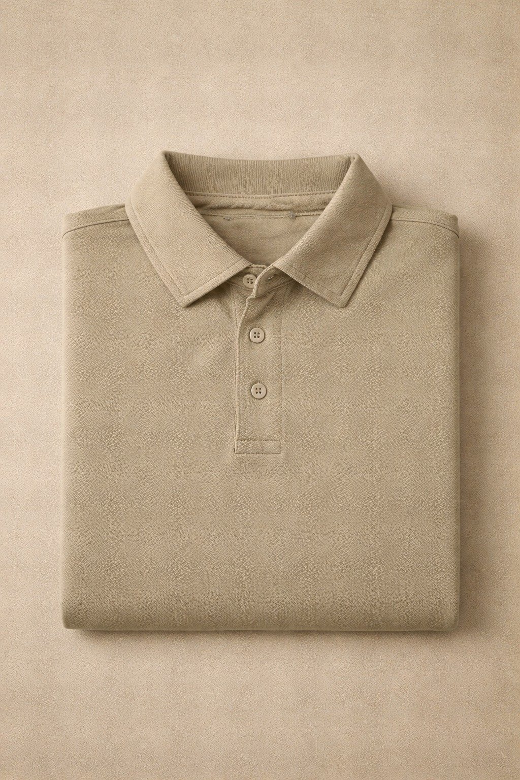 Classic Beige Long Sleeve Polo Shirt - Image 2