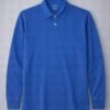 Blue long sleeve polo shirt with collar and two-button placket