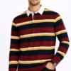 Men’s Maroon & Navy Striped Long Sleeve Polo Shirt